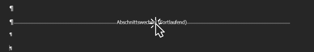 Abschnittswechselmarke anklicken
