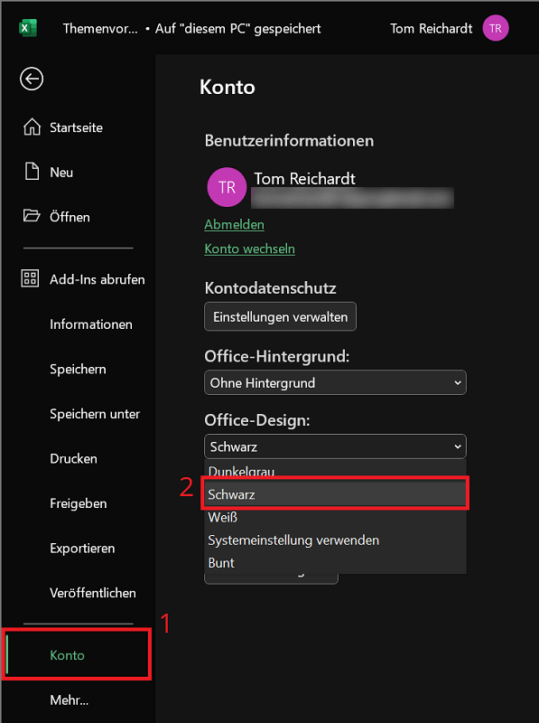 Alternative Anleitung für den Excel Dark Mode