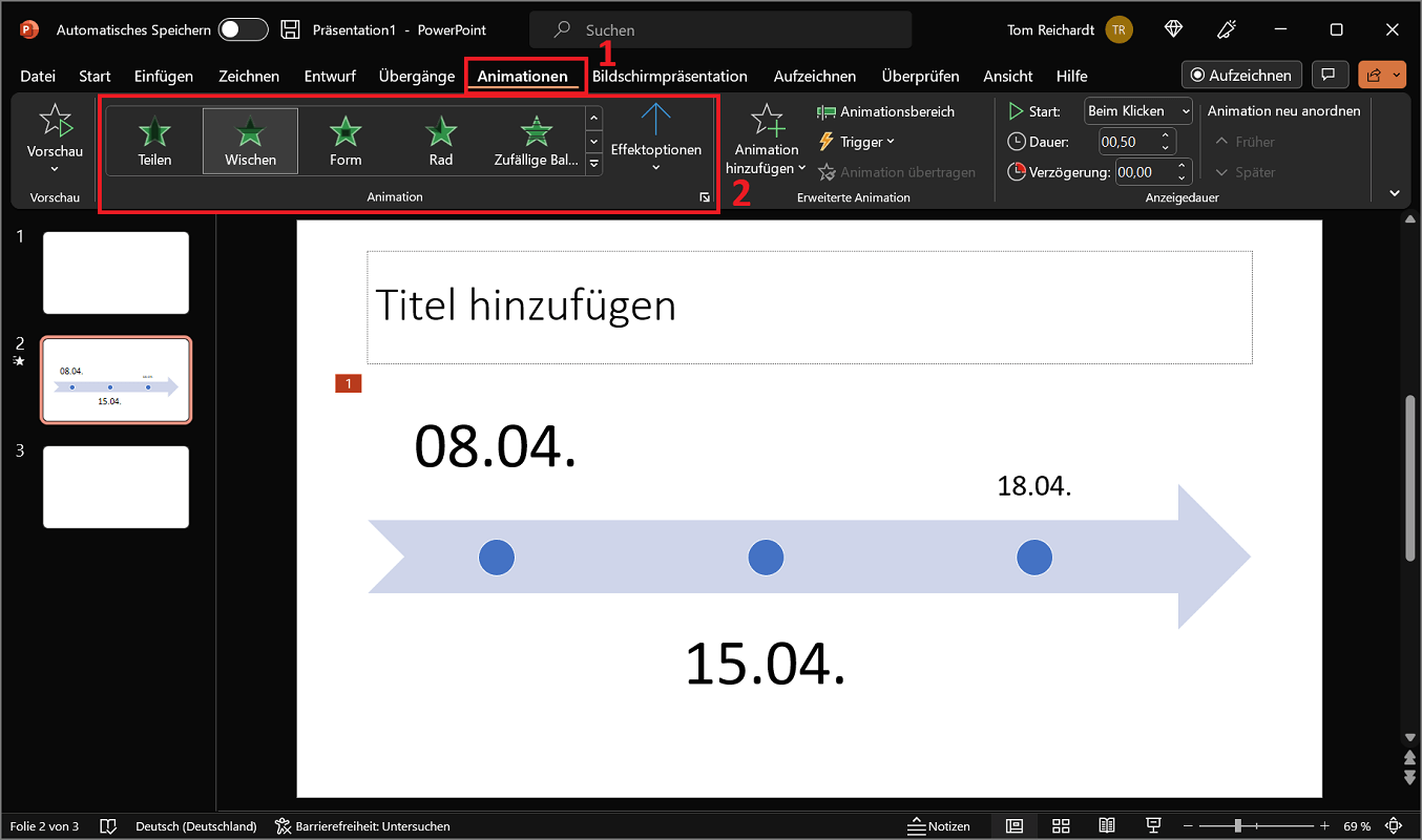 Animationen in einer PowerPoint Timeline hinzufügen