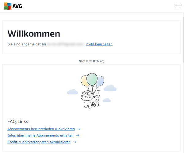 AVG Account Einrichtung