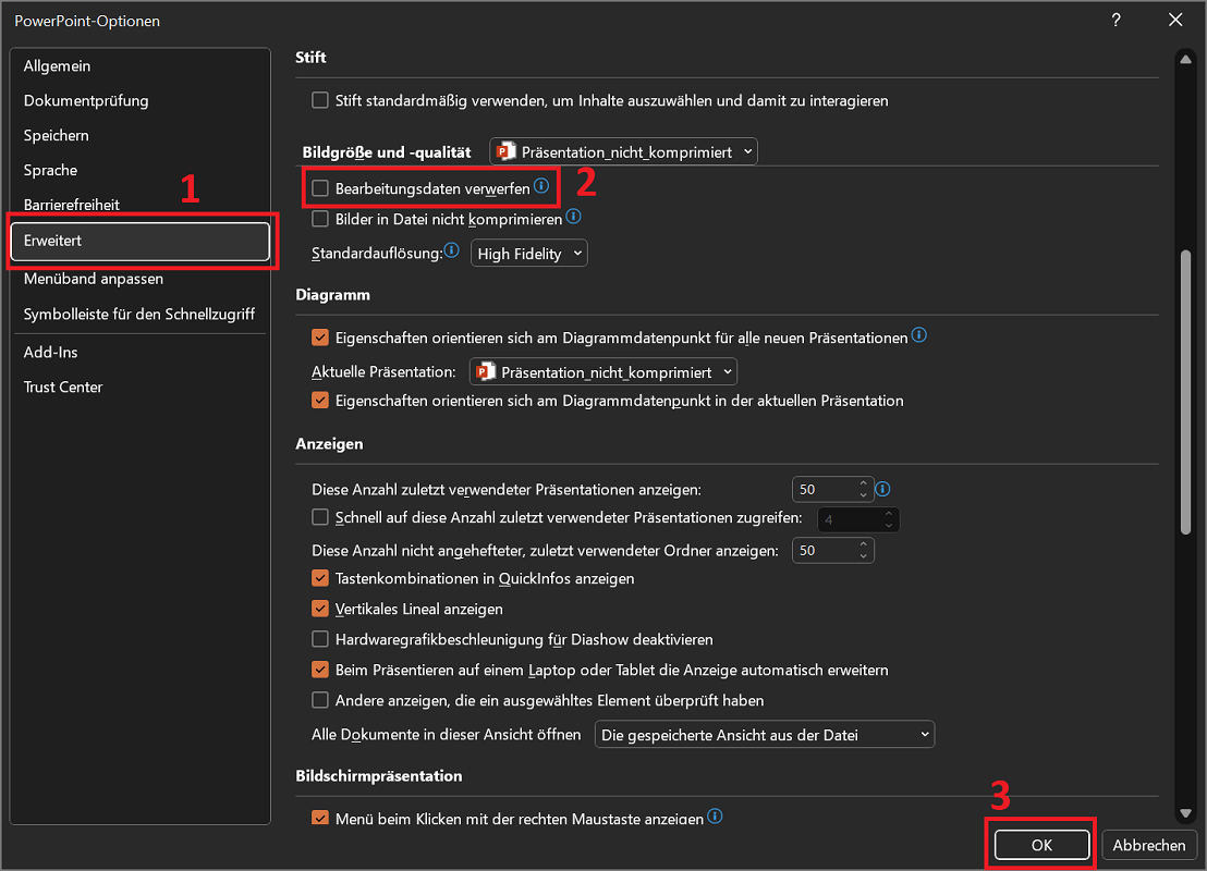 Bearbeitungsdaten l&ouml;schen