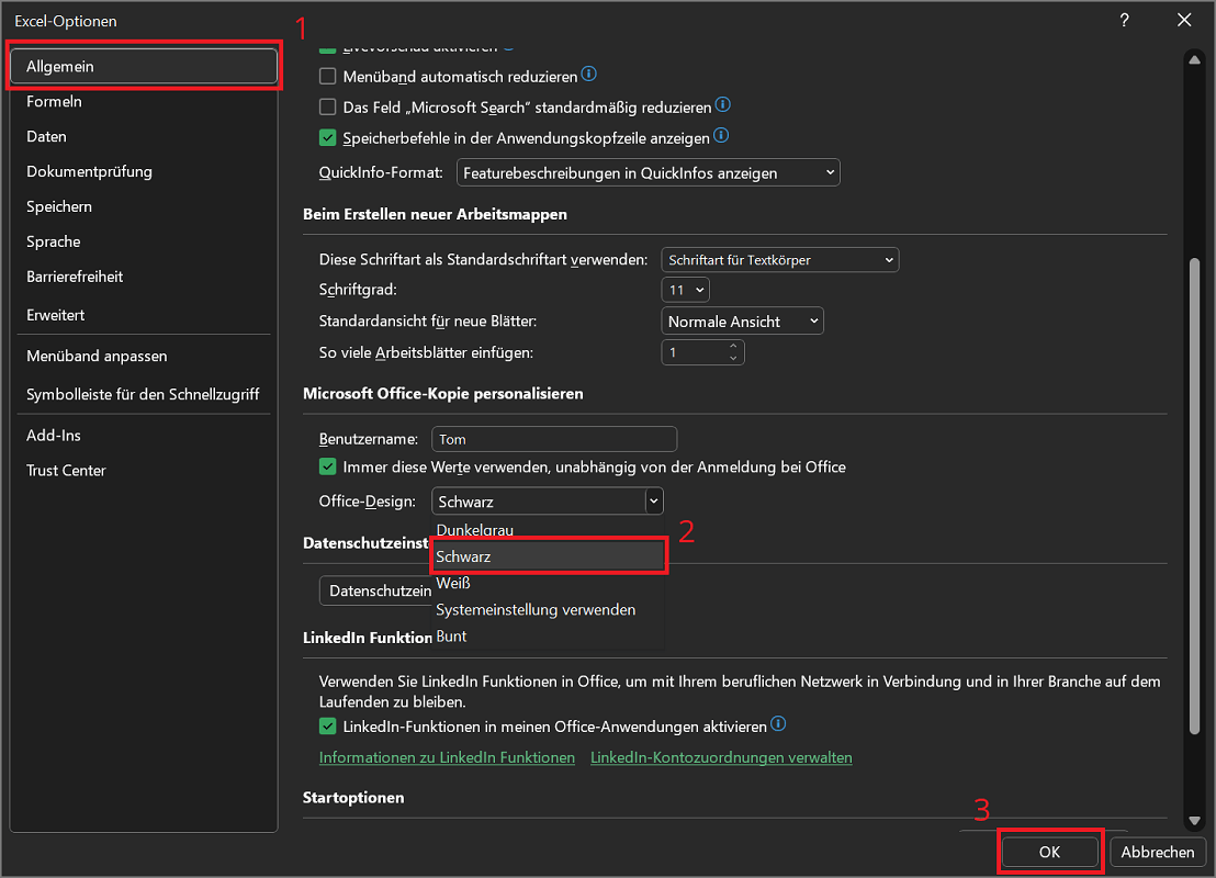 Excel Dark Mode aktivieren