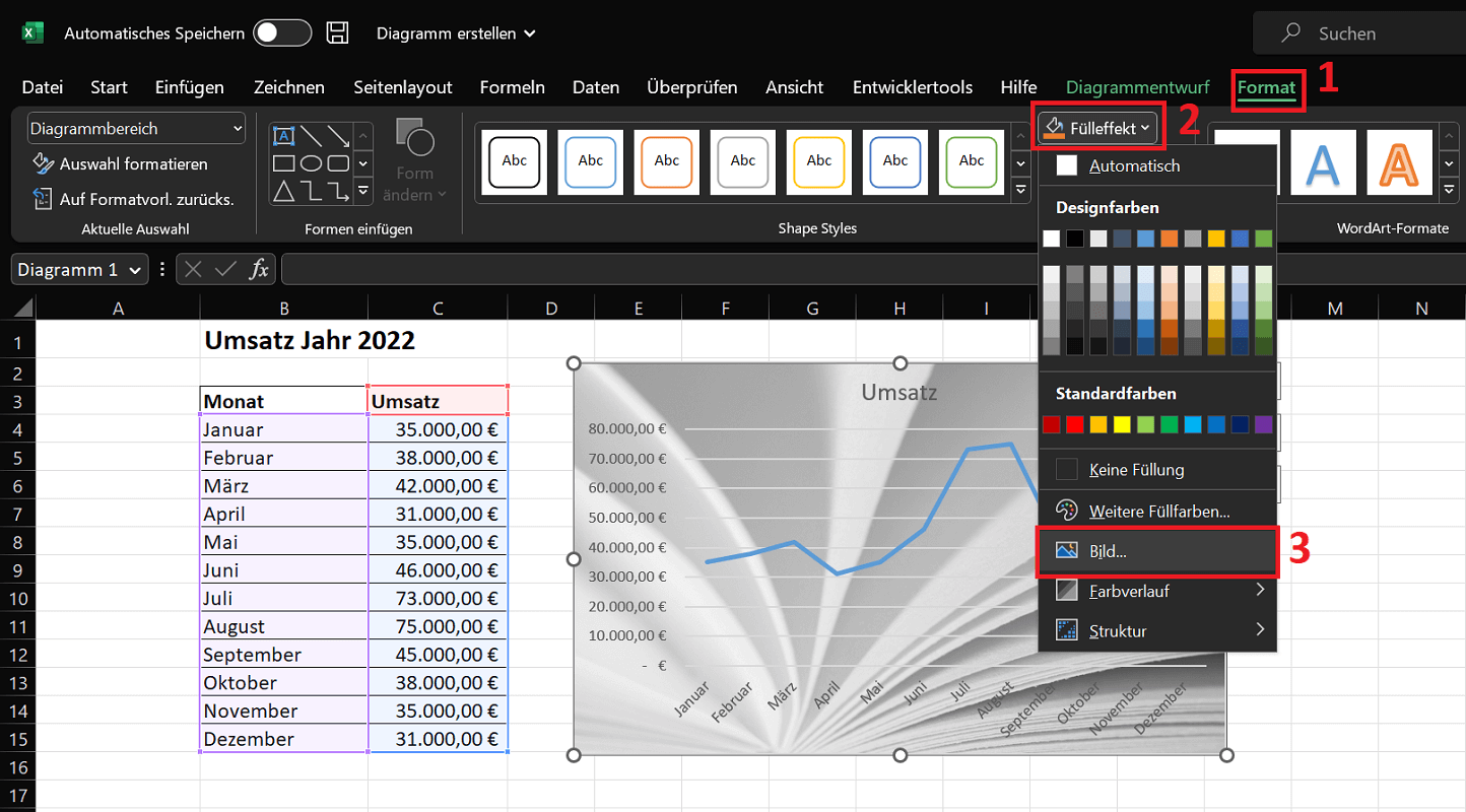 Hintergrundbild in einem Excel Diagramm einf&uuml;gen