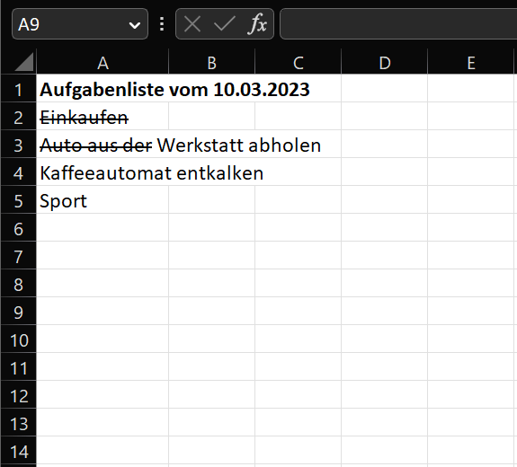 Einzelne Teile in Excel durchstreichen