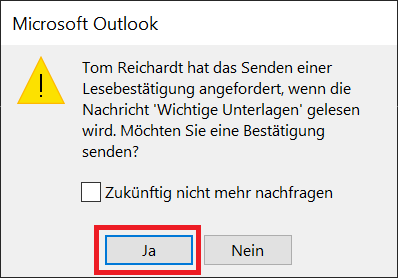 Hinweis der Lesebestätigung beim Empfänger
