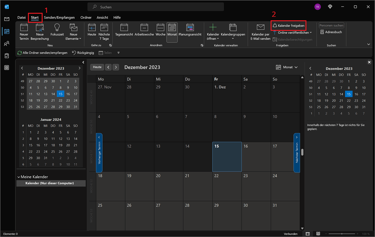Kalender freigeben in Outlook