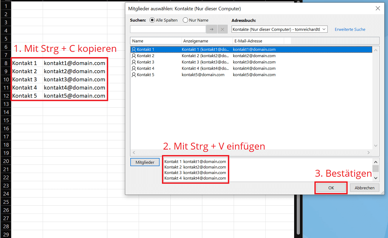 Kontakte in Outlook importieren