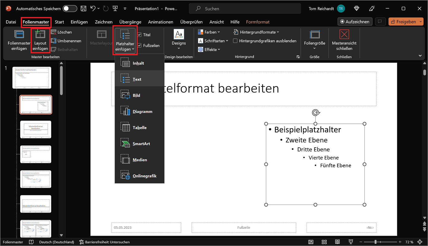 Layout in PowerPoint einf&uuml;gen und individuell gestalten