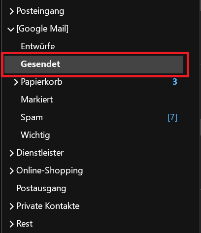 Mail Unterordner öffnen