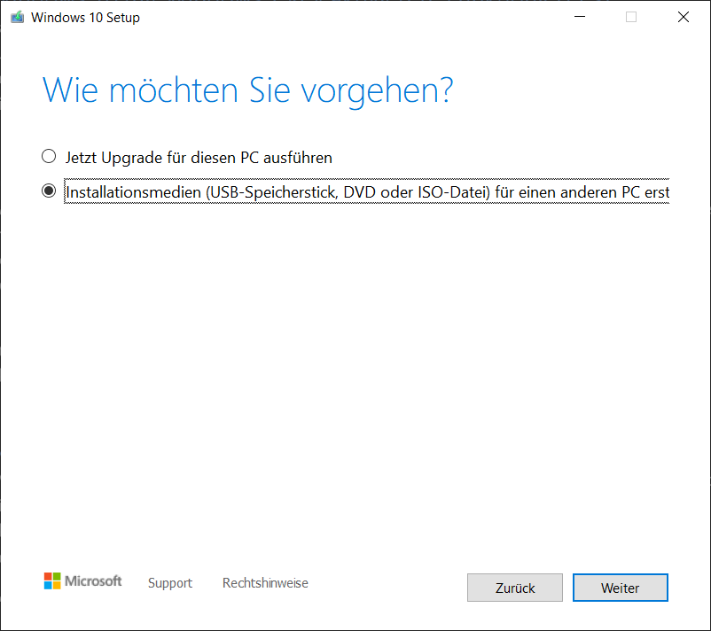 Mit dem Windows Media Creation Tool Windows 10 neu installieren