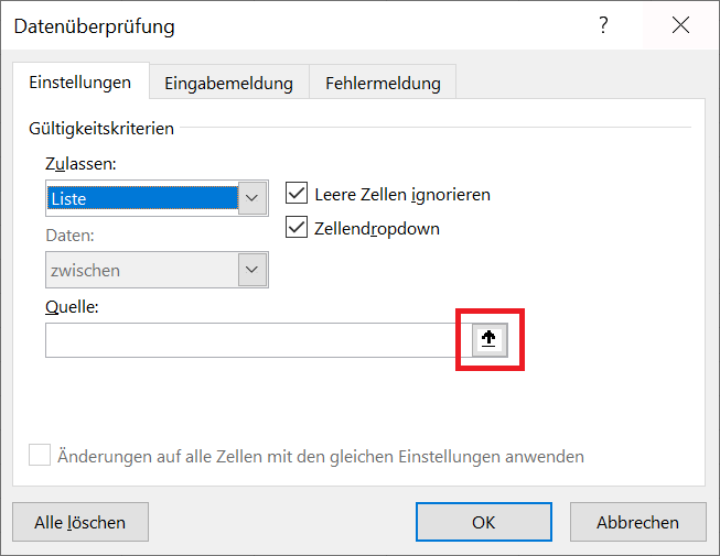 Excel Menü mit der Funktion Datenüberprüfung