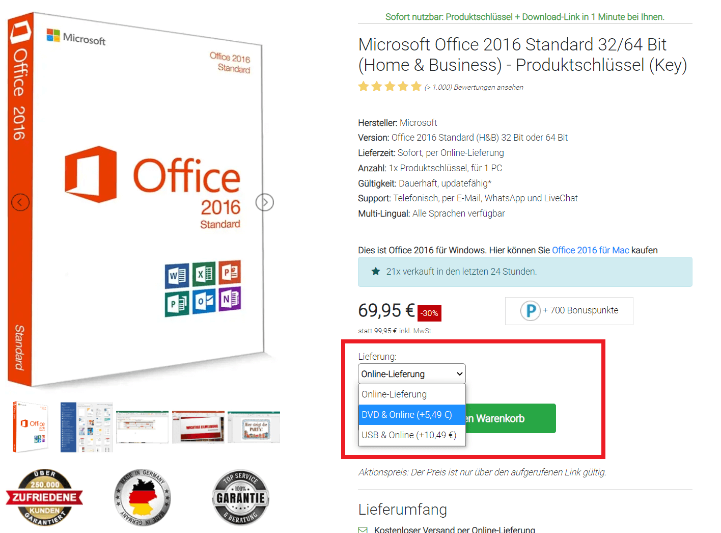 Microsoft Office 2016 mit Datenträger auf DVD und USB-Stick bestellen