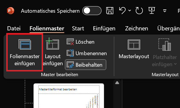 Neuen Folienmaster einf&uuml;gen