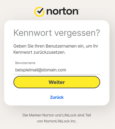 Das Passwort im Norton Account zurücksetzen und wiederherstellen