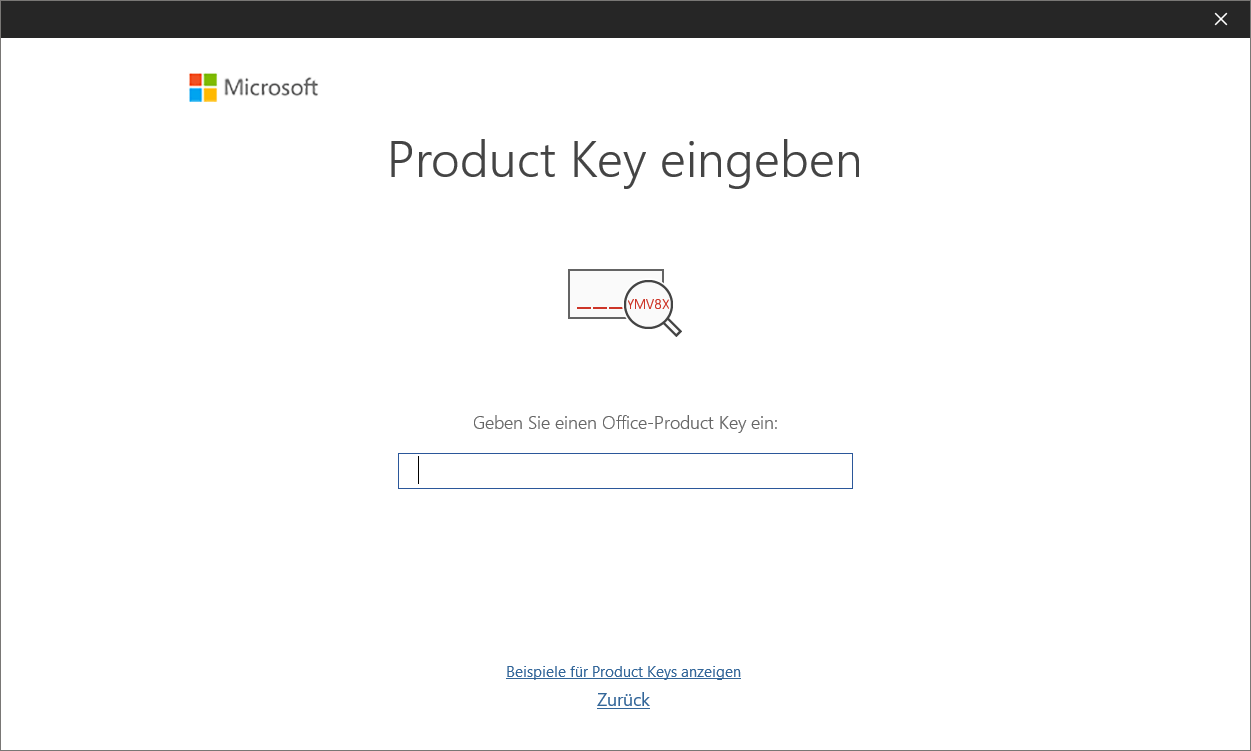 Produktschlüssel in Office 2019 eingeben