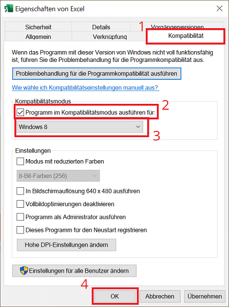 Office-Programm im Kompatibilit&auml;tsmodus starten
