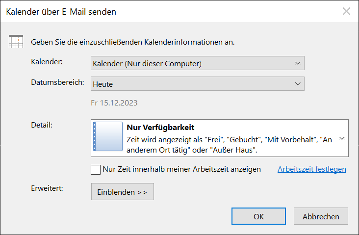 Outlook-Kalender per E-Mail versenden