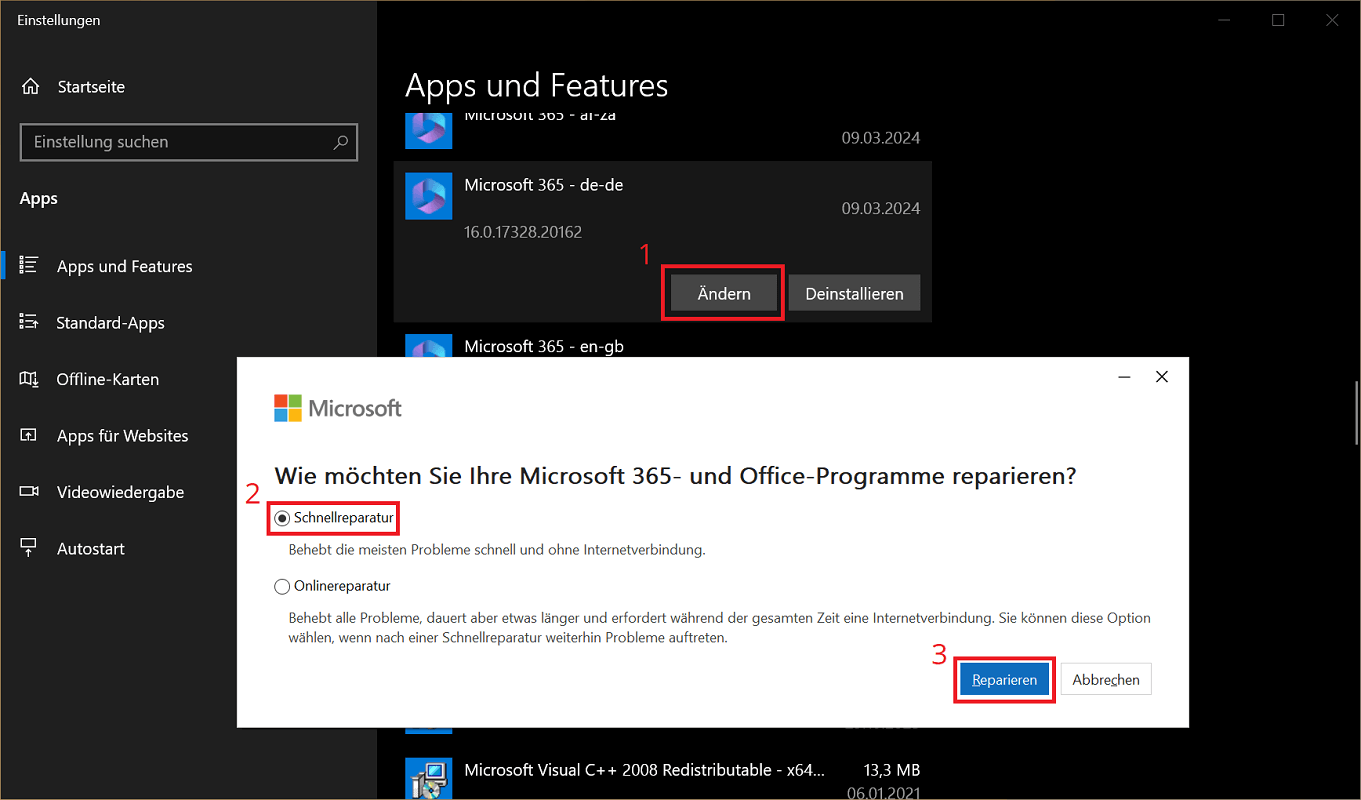 Synchronisierung in Outlook reparieren