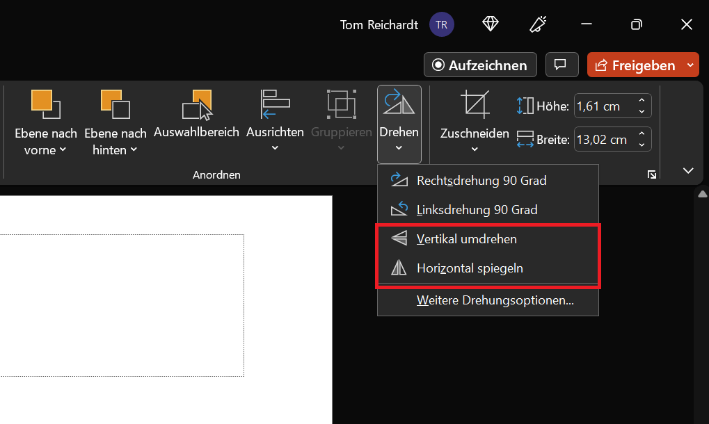 In PowerPoint ein Bild horizontal oder vertikal spiegeln