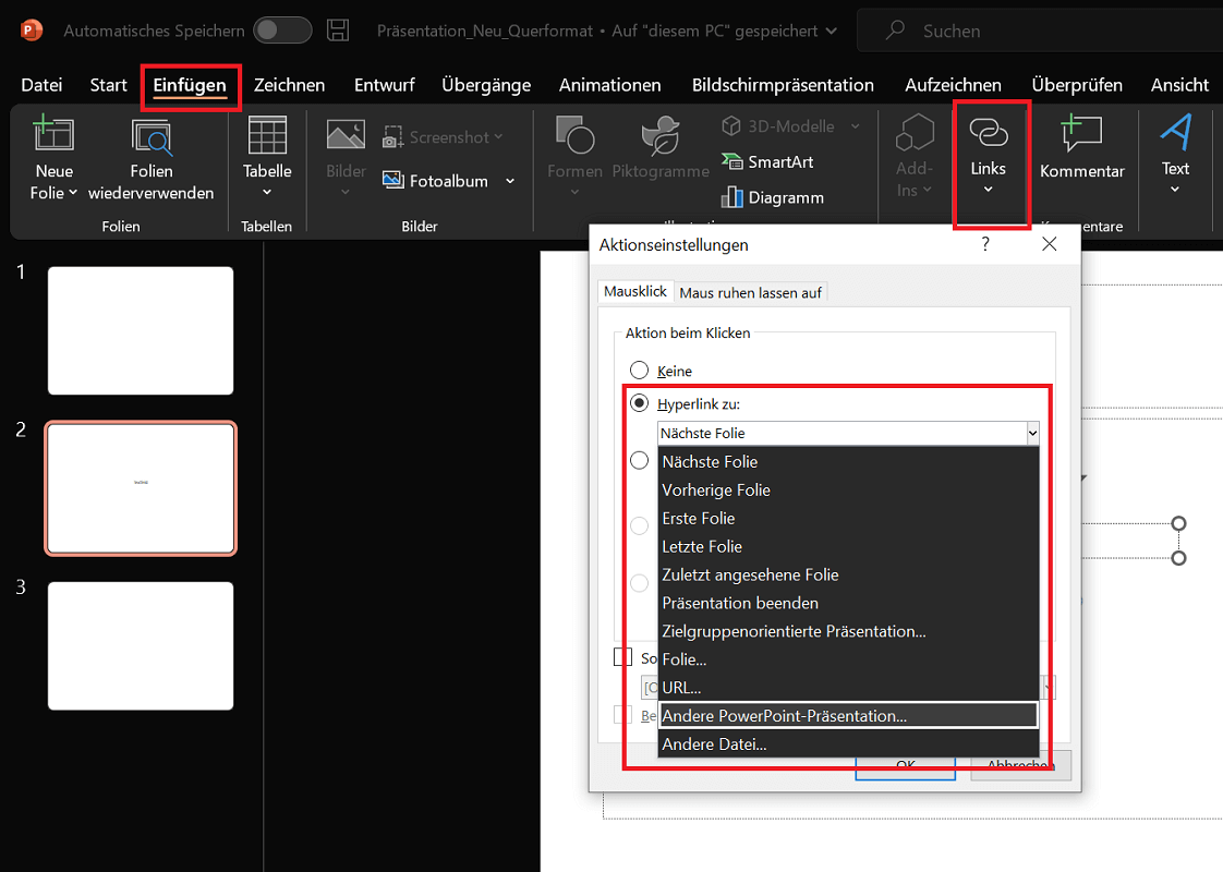 Nur eine einzelne Folie in PowerPoint im Hochformat anzeigen