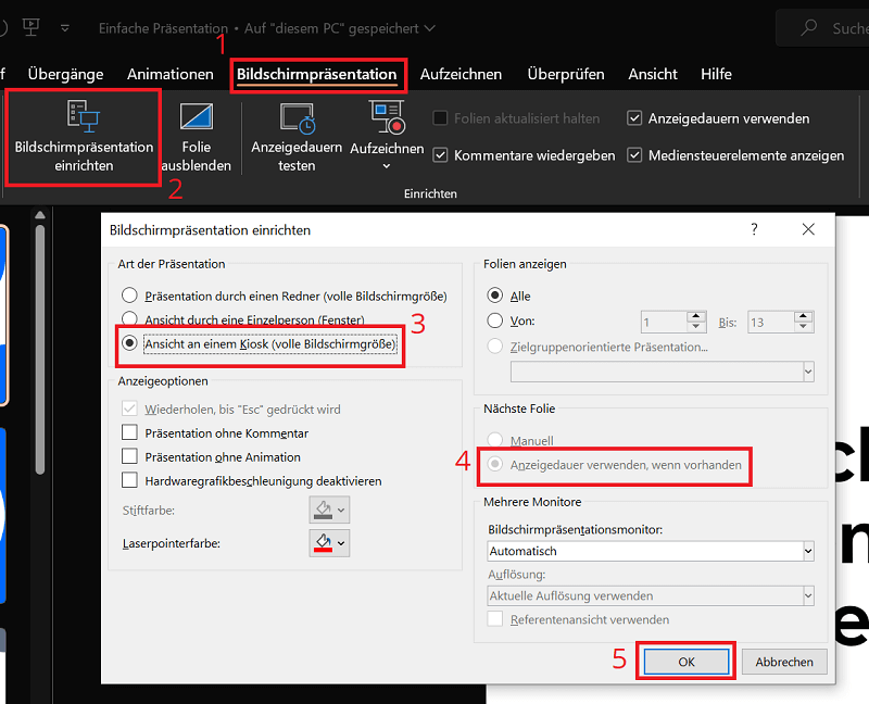 Endlosschleife in PowerPoint aktivieren