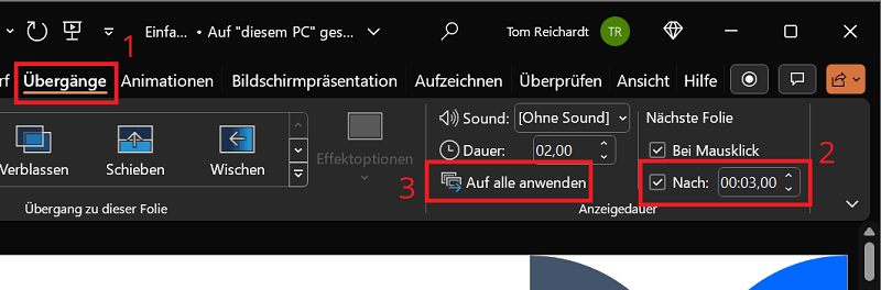 &Uuml;berg&auml;nge der Endlosschleife in PowerPoint einstellen