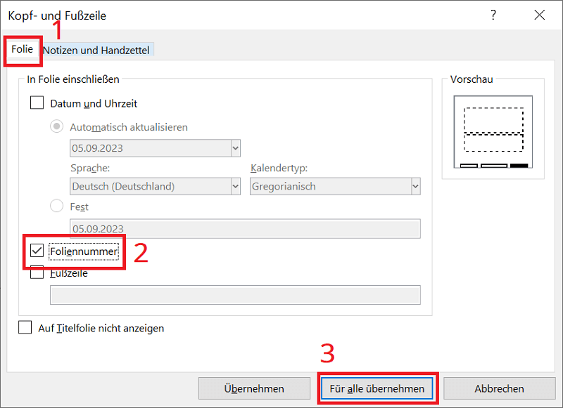 PowerPoint Foliennummern einfügen