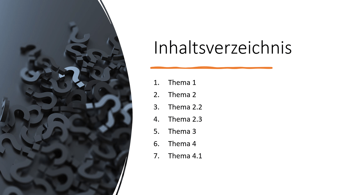 PowerPoint Ideen f&uuml;r die Gliederung und Beispiel