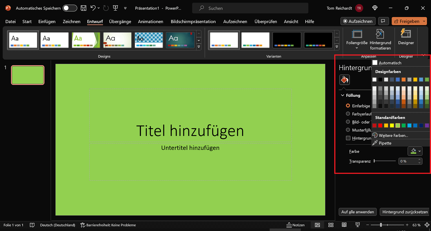 PowerPoint: Hintergrundfarbe ändern
