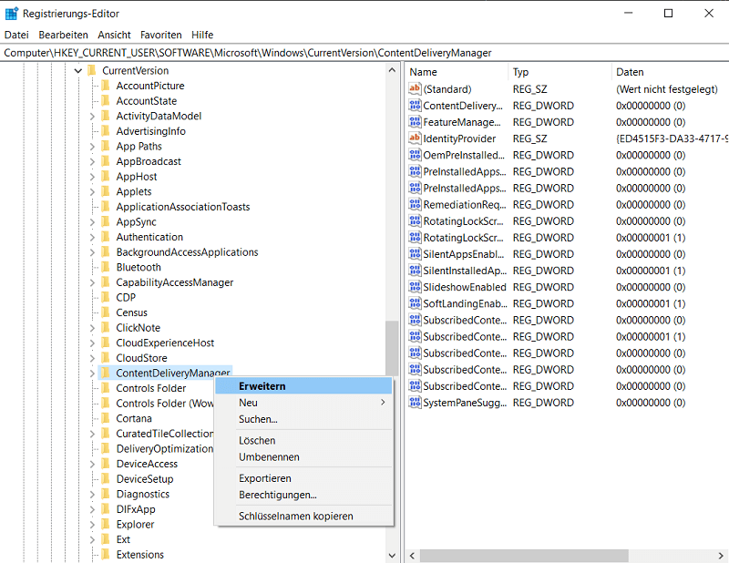 ContentDeliveryManagement im Registrierungs-Editor löschen