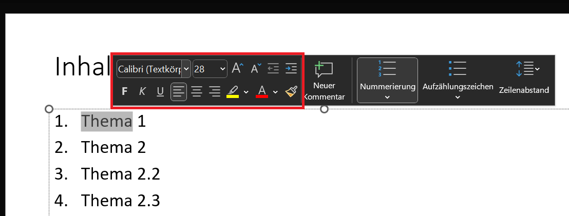 Schriftart, Schriftgr&ouml;&szlig;e und Schriftfarbe &auml;ndern