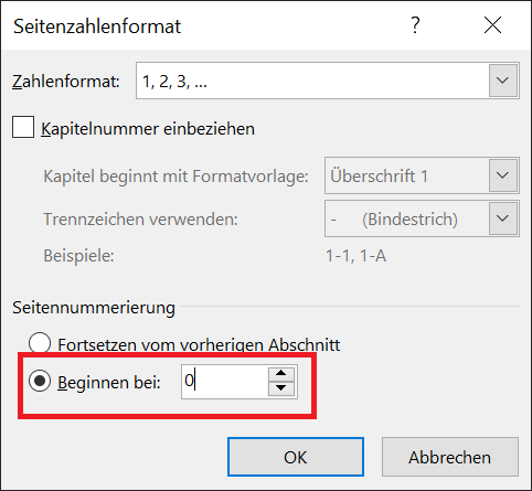 Seitenzahl ab einer bestimmten Seite einfügen