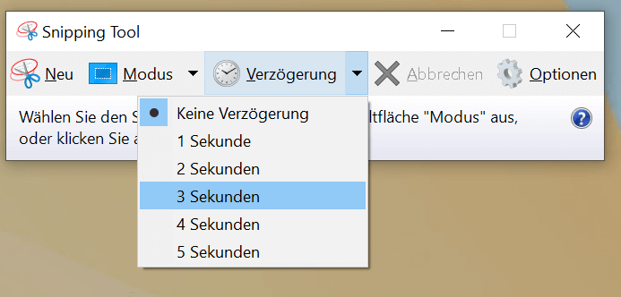 Mit dem Snipping Tool ein Bildschirmfoto aufnehmen