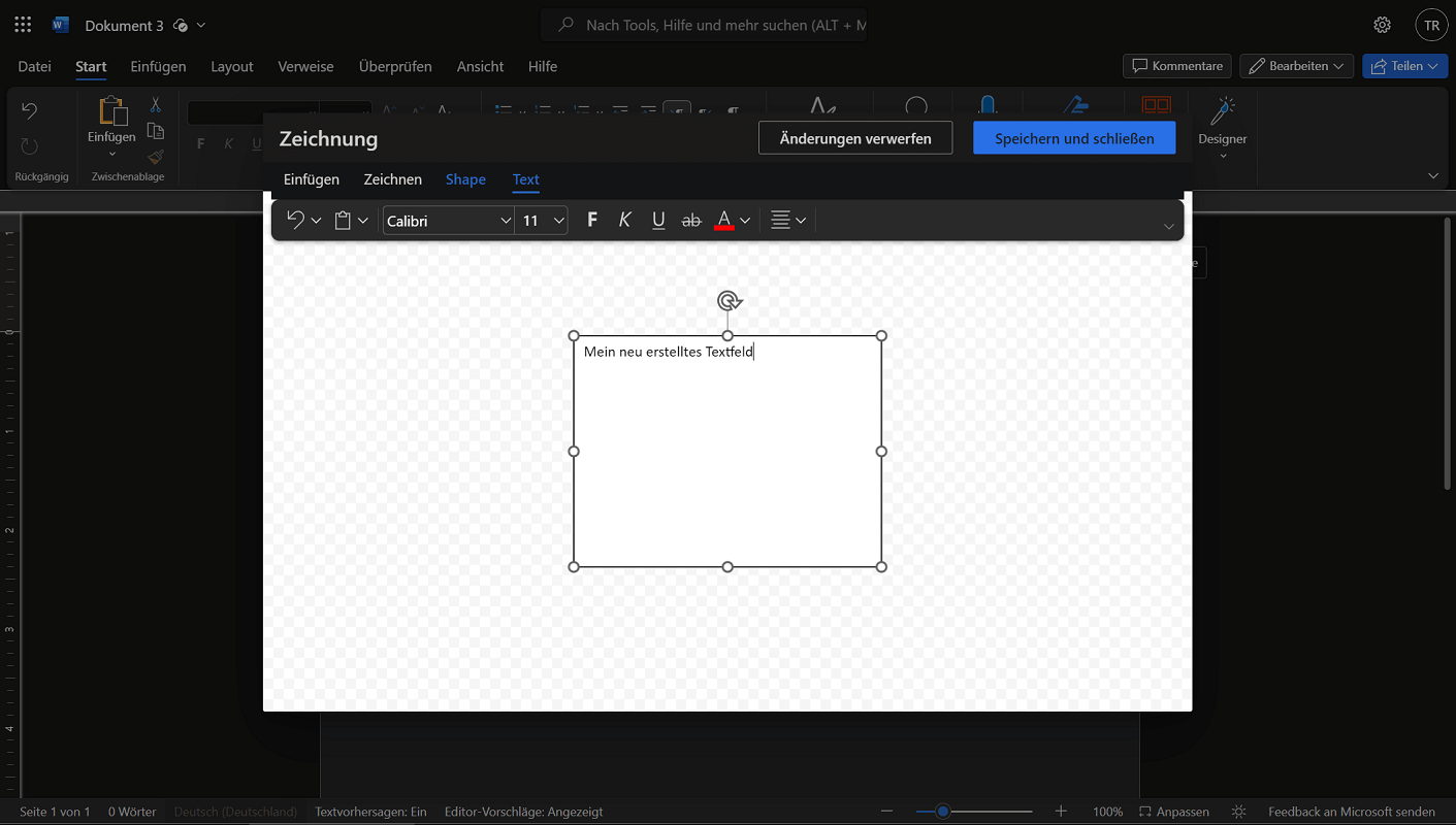 Textfeld in der Web-Version von Word einfügen