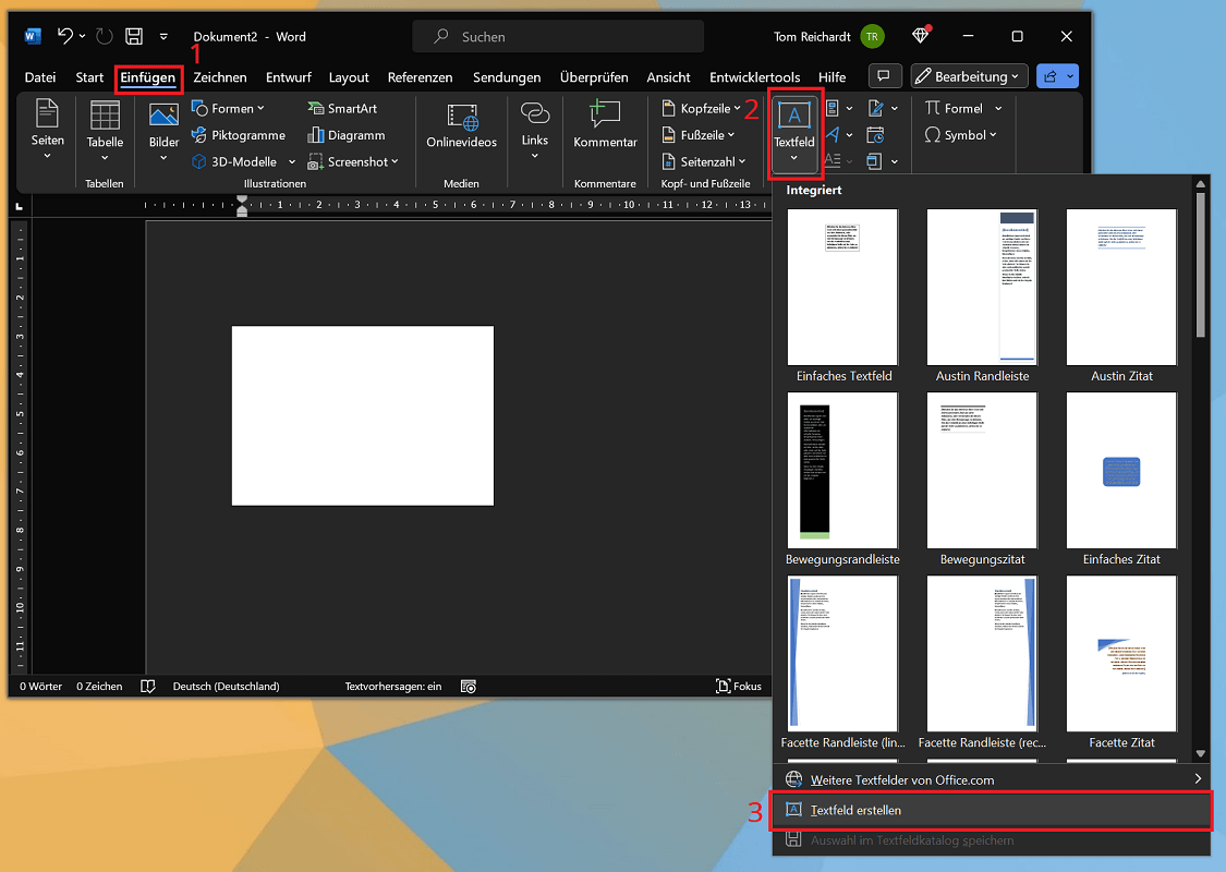 Textfeld in Word einfügen