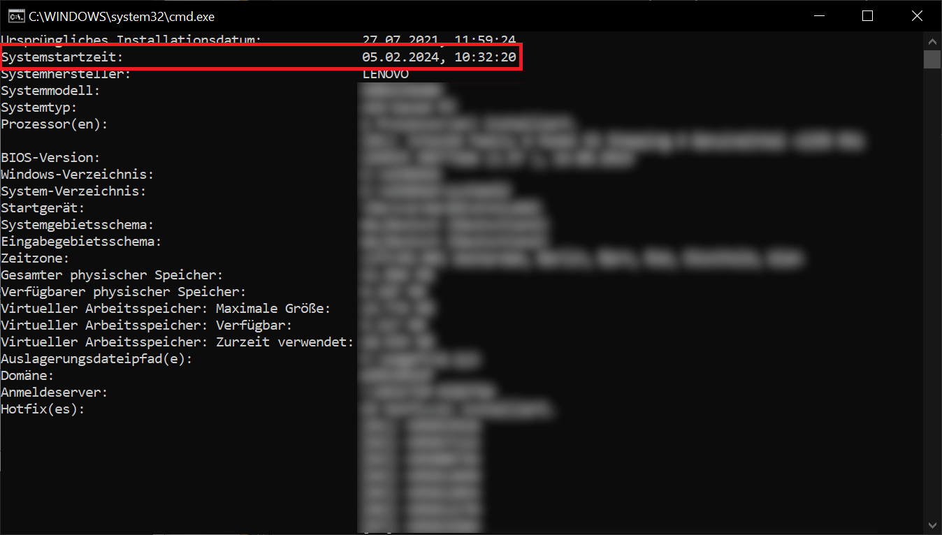 Windows Uptime mit der Systeminfo anzeigen