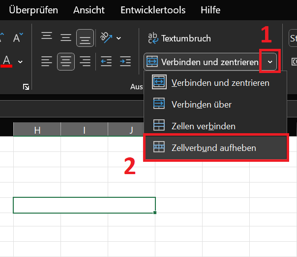 Bereits verbundene Zellen in Excel teilen