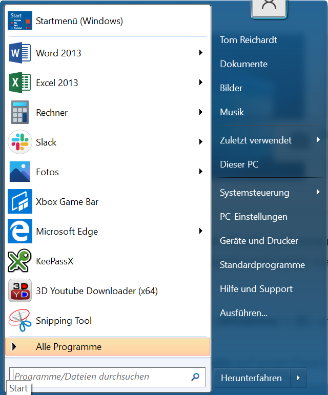 Das Windows 10 Startmenü schnell und einfach wie in Windows 7 aussehen lassen