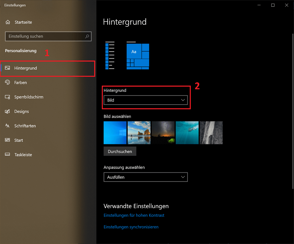 Windows Desktop Hintergrundbild ändern