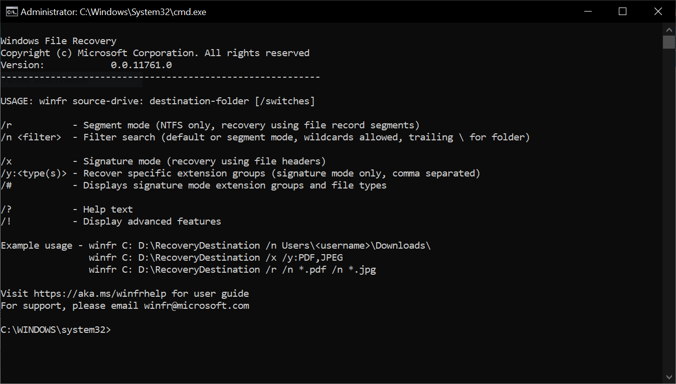 Die Windows File Recovery Kommandozeile im Einsatz