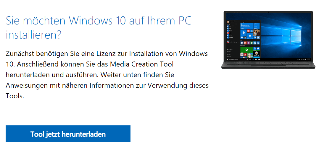 Download-Seite vom Windows Media Creation Tool