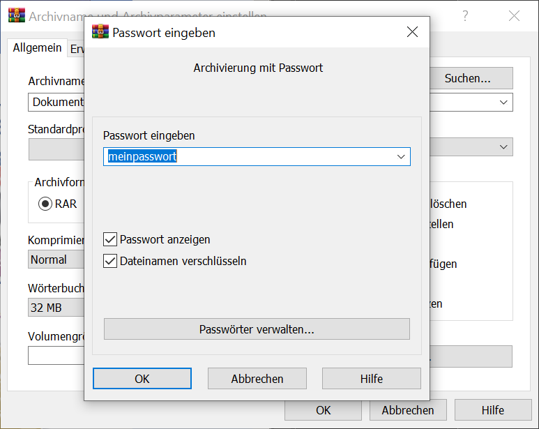 Windows-Ordner schützen mit WinRAR