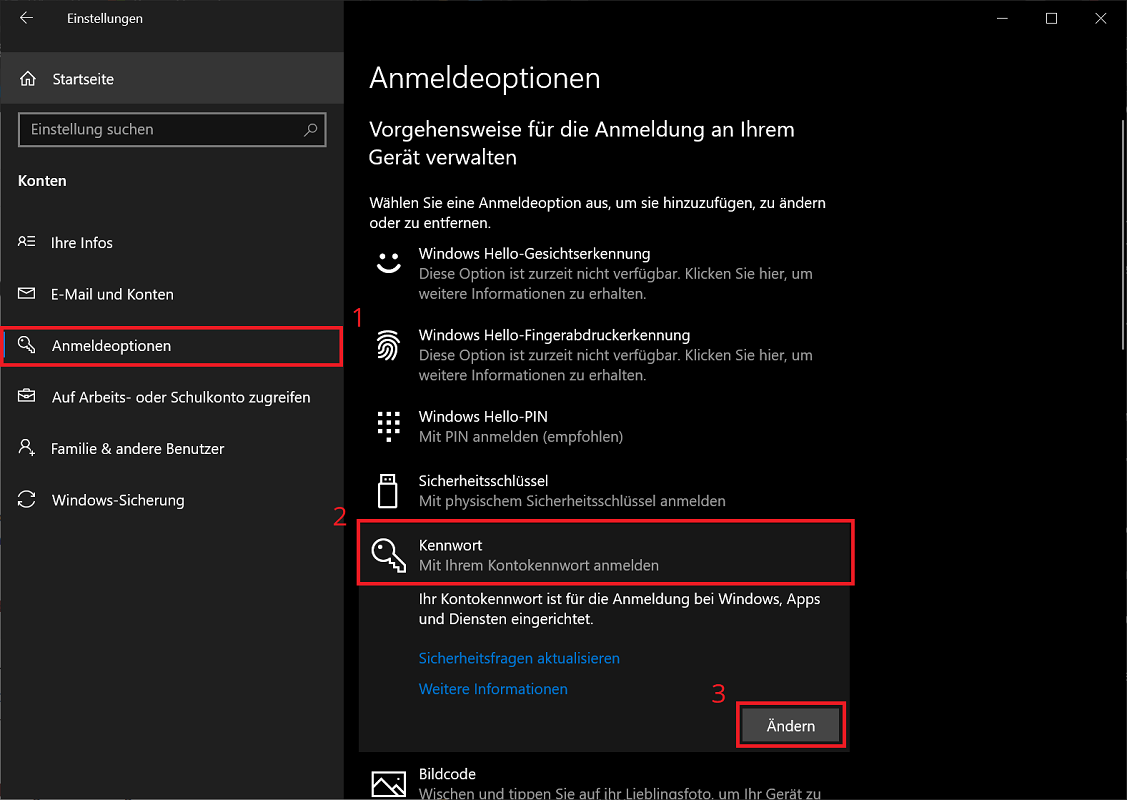 Windows-Passwort in den Anmeldeoptionen entfernen