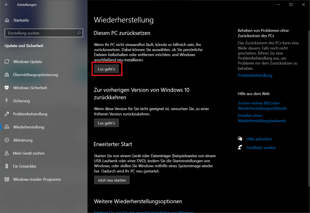Schnell und einfach den Windows PC zurücksetzen