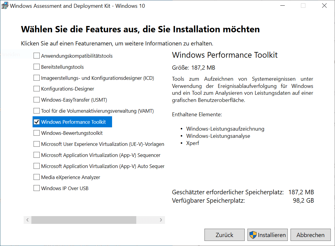 Windows Performance Toolkit Installation