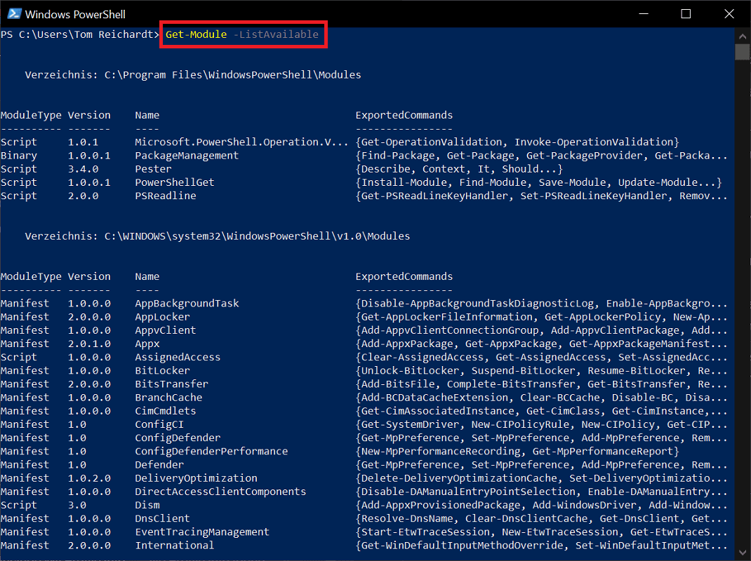 Verf&uuml;gbare Module in Windows PowerShell anzeigen
