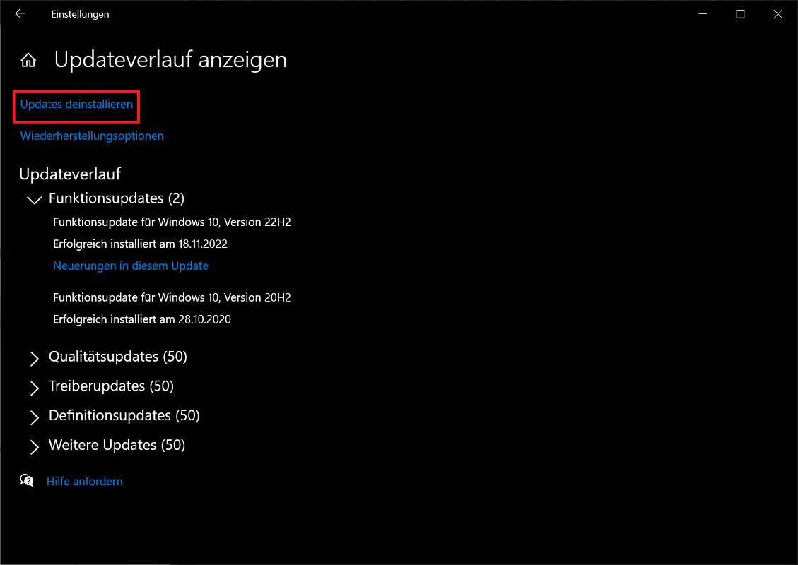 Windows Updates zur&uuml;cksetzen
