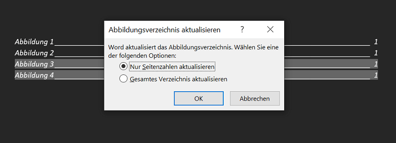 Word: Abbildungsverzeichnis aktualisieren
