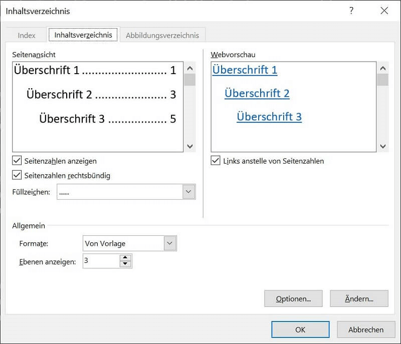 Inhaltsverzeichnis in Word formatieren