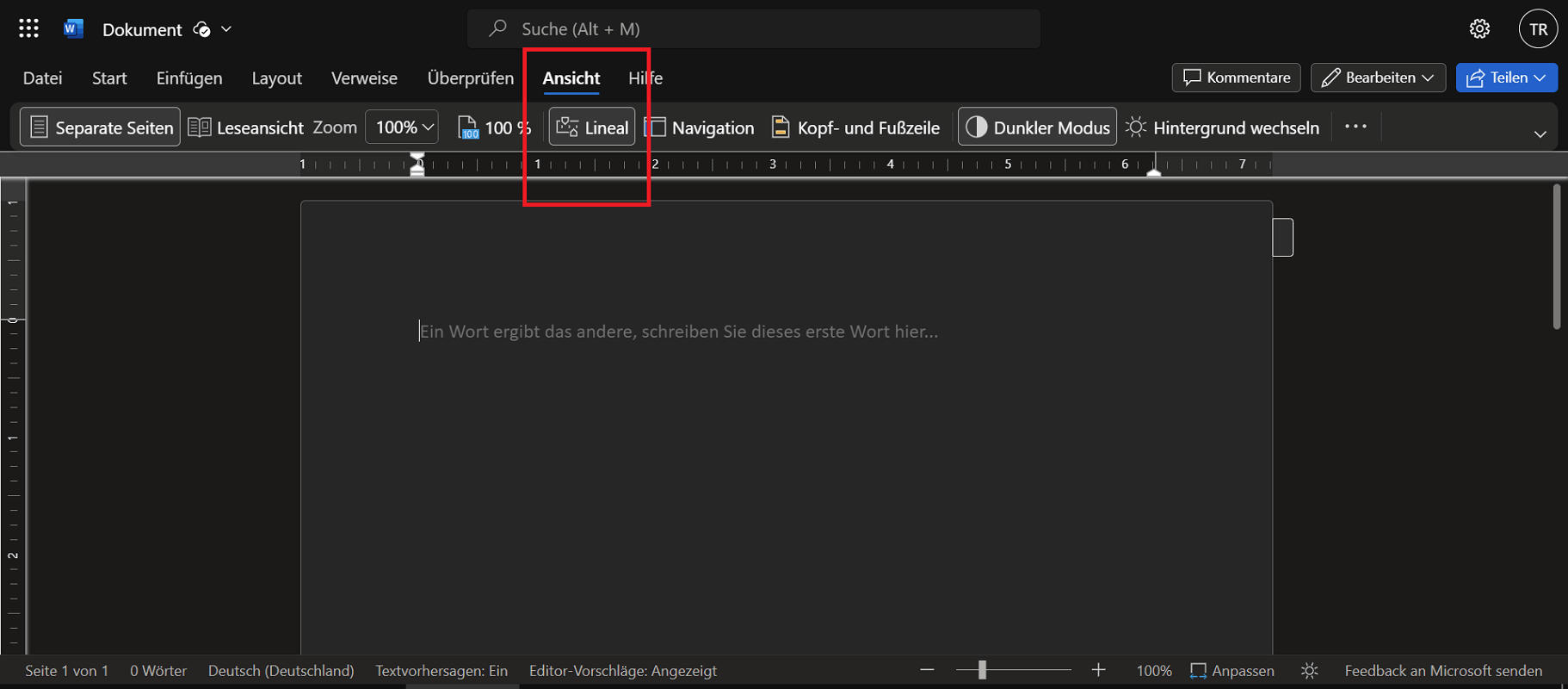 Word in der Online-Version von Word einblenden